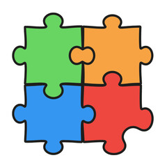 Fototapeta premium Four Colorful Puzzle Pieces Assembled Together Vector Icon