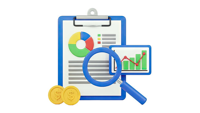 Financial Analysis with Charts and Magnifying Glass - Powered by Adobe