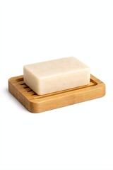 Wooden Soap Dish with Natural Soap Isolated on White