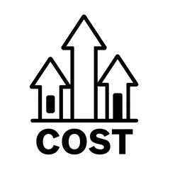 Upward trending graph with cost text vector icon.
