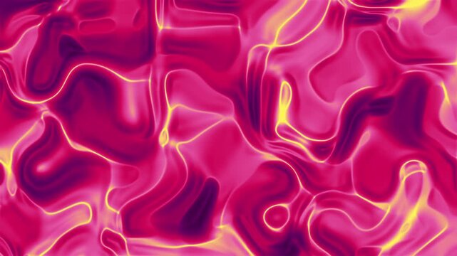 Vibrant psychedelic fluid animation featuring metallic pink and glowing yellow waves creating an energetic plasma effect.
