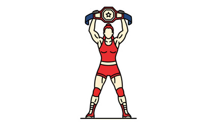 Wrestler triumphantly displays championship belt in vector art. Ideal for sports publications, event promotions, and wrestlingthemed designs.