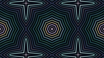 Abstract neon colorful kaleidoscope geometric lines pattern loop animation. psychedelic ornament. - Powered by Adobe