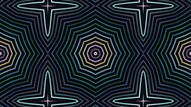 Abstract neon colorful kaleidoscope geometric lines pattern loop animation. psychedelic ornament.