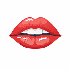 Fototapeta premium Red Lips with Lipstick Vector Illustration on White Background