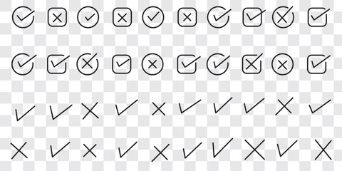 Check tick mark icon set. Cross box x check mark checkbox v list vector draw hand drawn sketch doodle brush marker checklist symbol wrong right circle. Vector Illustration © Top