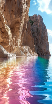 Rainbow Water by Coastal Cliff