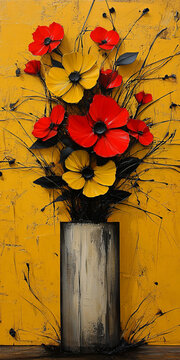 Red and Yellow Flower Vase Painting