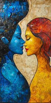 Abstract Painting of Two Women in Profile