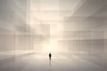 A scientific illustration depicting a human figure within abstract geometric space, symbolizing higher dimensions, theoretical physics concepts, and the visualization of multidimensional structures.