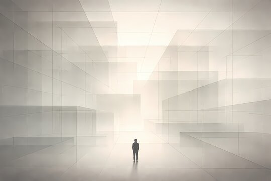 A scientific illustration depicting a human figure within abstract geometric space, symbolizing higher dimensions, theoretical physics concepts, and the visualization of multidimensional structures.