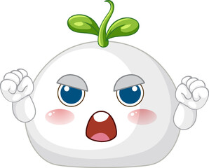 Obraz premium Angry White Round Character with Green Sprout and Clenched Fists