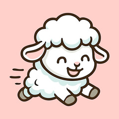 Adorable Cartoon Lamb Running Playfully on a Soft Pink Background
