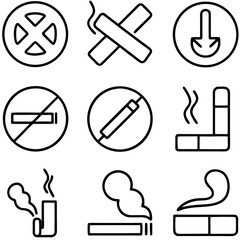 Smoking and vaping icons isolated on transparent background