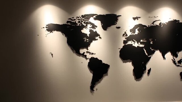 World map silhouette on wall background for travel or global concepts