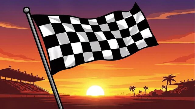 Racetrack Finish Flag Sunset Grandstand Pixel Art