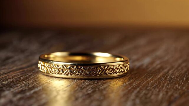 Close-up of gold pattern ring