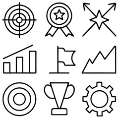 Set of business and achievement icons isolated on transparent background