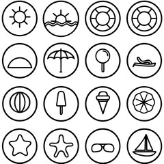 Summer icons collection isolated on transparent background