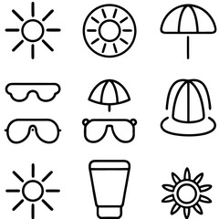 Summer essentials icons isolated on transparent background