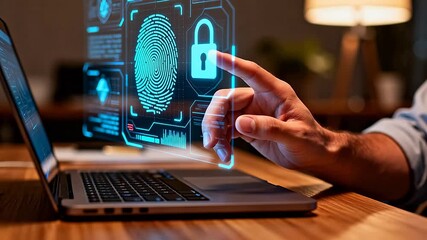 Hand interacting with digital fingerprint security - Powered by Adobe