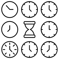 Collection of clock icons isolated on transparent background