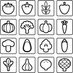 Vegetable icons isolated on transparent background