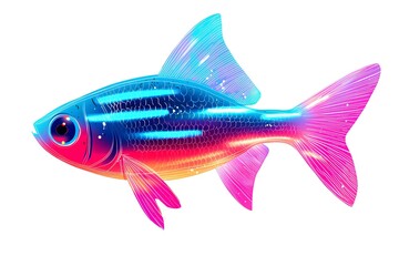 Fototapeta premium Colorful glowing neon fish illustration on white background