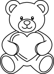 Obraz premium Minimalist Teddy Bear Holding Heart Line Art Illustration