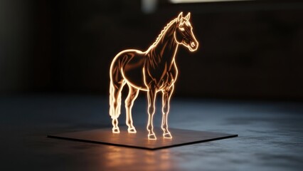 A glowing horse figure on a reflective surface.