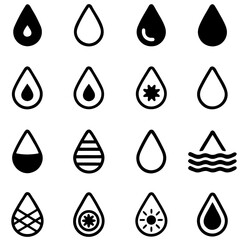 Collection of water drop icons isolated on transparent background