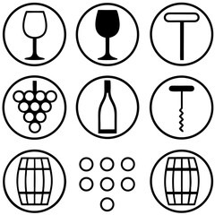 Wine icons isolated on transparent background