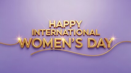 Happy International Women's Day with golden letters on a purple background.