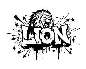 Angry lion head graffiti art vector illustration with urban street style © Elis
