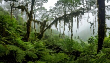 Obraz premium Lush Green Cloud Forest Canopy in the Mountains.