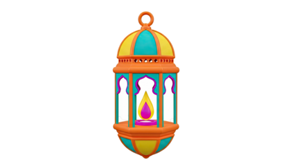 Colorful Islamic Lantern with Flame
