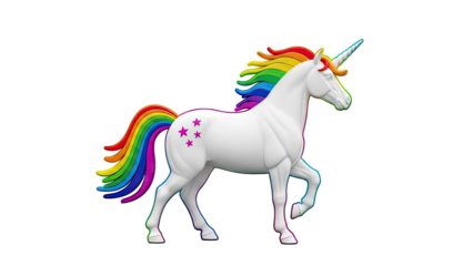 White Unicorn with Rainbow Mane and Tail