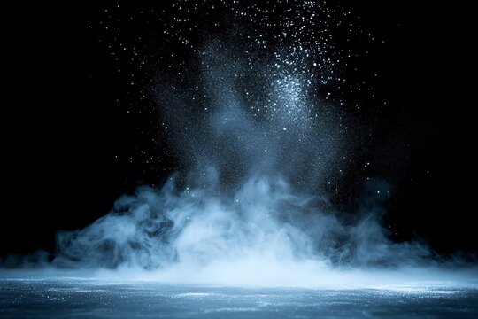 Ethereal Blue Dust and Smoke Exploding on Black Background Dramatic Studio Shot Mystical Atmosphere Fine Powder Airy