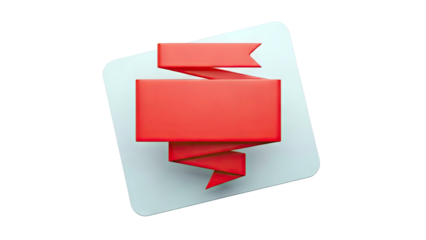 3D Red Ribbon Banner on Gray Background