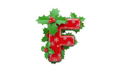 Christmas Letter F with Holly and Snowflakes