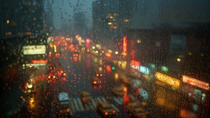Rainy city lights through window, nostalgia, and atmosphere