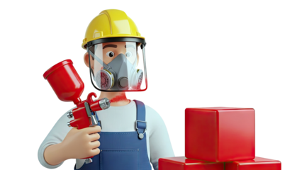 Cartoon Painter with Spray Gun and Safety Gear
