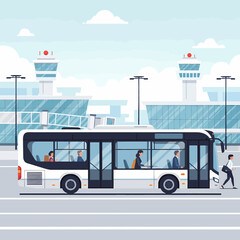 Airport shuttle bus transporting passengers across the terminal area viewed from the side