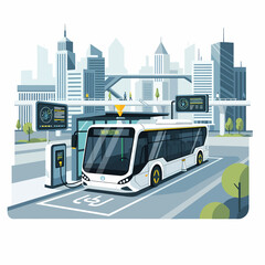 Modern Electric Bus Charging at Urban City Station with Advanced Technology and Sustainable Energy