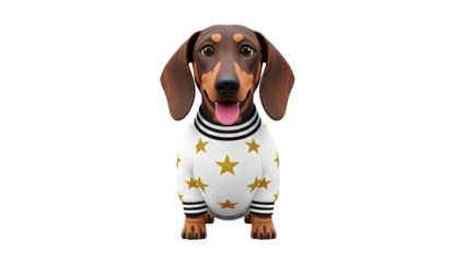 Dachshund dog wearing a star-patterned sweater