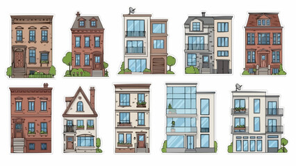 Obraz premium Collection of Diverse Residential Townhouse Buildings.