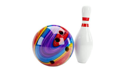 Bowling ball and pin with colorful swirl design