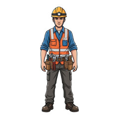 Construction Worker Standing with Toolbox and Safety Vest