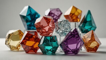 Fototapeta premium Artistic visualization of group of different colored diamonds on white surface - Generative AI