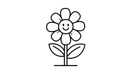 Flower with leaves line icon isolated